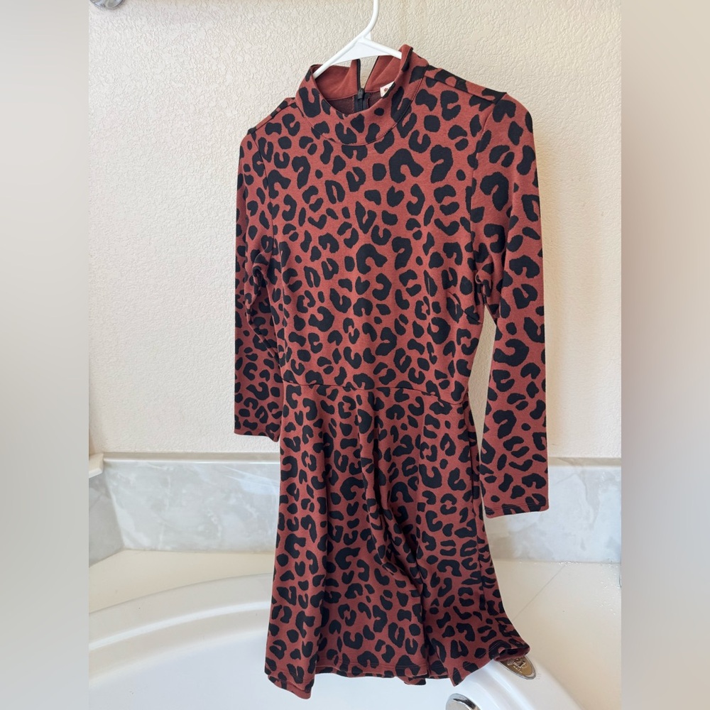 Marine Layer Black and Brown Animal Print Long Sleeve Dress